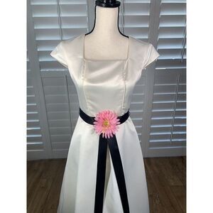 Vtg 80s Jody California Cream Ivory Satin Tea Length Formal 6 Prom Bride